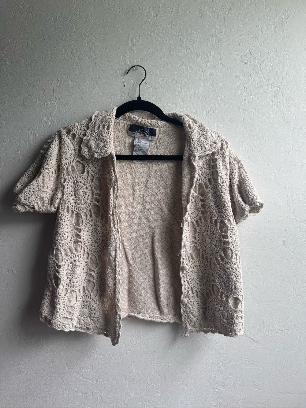Noile Silk Exchange Crochet Short Sleeve Cardigan - Cream